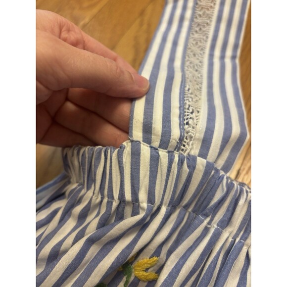 Mi Golondrina Mia Striped Tank Top Blouse Tiered Ruffle Embroidered Floral S - Picture 3 of 9